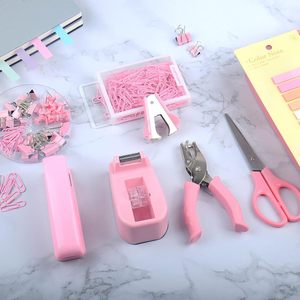 ชุดเครื่องเขียนที่มีธีมสีชมพูสำหรับนักเรียน & สำนักงาน-ที่เย็บกระดาษกรรไกรคลิปหนีบกระดาษเครื่องดึงลวดและที่เย็บ<span class=keywords><strong>กระดาษ</strong></span> - Product Image 2