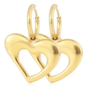 Pendientes de aro con forma de corazón hueco y tono dorado de 18 quilates para mujer, joyería de moda para fiesta - Product Image 1