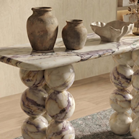 Table console de luxe en marbre SHENGLIN avec base sphérique empilée, table d'entrée moderne pour villa et salon