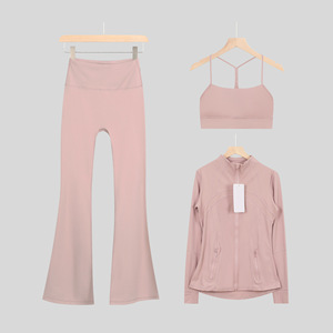 Ensemble de yoga trois pièces <span class=keywords><strong>Lulus</strong></span> Signature respirant et uni avec bretelles en Y, veste flatteuse pour la silhouette et pantalon taille haute rehausseur de hanches - Product Image 2