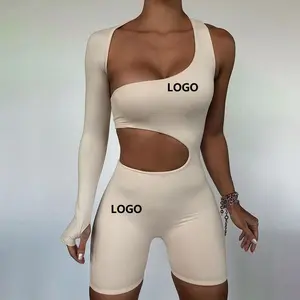खेल गोफन प्लस आकार Jumpsuit फिटनेस योग महिलाओं के Bodysuit Backless एक टुकड़ा महिलाओं के लिए विषम लंबी आस्तीन jumpsuit