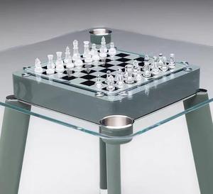 Tavolo da Gioco Multifunzionale con Piano <span class=keywords><strong>in</strong></span> <span class=keywords><strong>Vetro</strong></span> Temperato, Scacchiera Integrata e Portabicchieri per Bar Domestico Moderno - Product Image 5