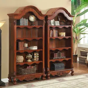 American Style Retro Solid Wood Bookshelf Arched Living Room Sideboard Wine Cabinet Library Display Cabinet Home Bookcase