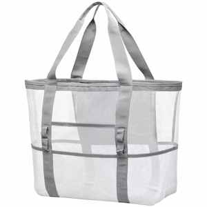 Sac de plage pliable et léger, grand sac de plage en filet avec poche intérieure - Product Image 2