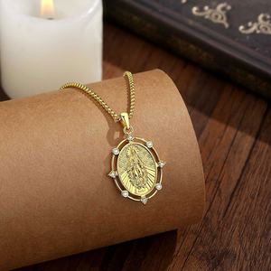 Collier pendentif <span class=keywords><strong>Vierge</strong></span> Marie en cuivre plaqué or 24 carats, vente en gros, bijoux religieux catholiques avec zircone cubique, directement <span class=keywords><strong>de</strong></span> l'usine - Product Image 6