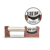 Afilador de Cuchillos 4 en 1 con Mango de Acero Inoxidable, Cuerpo con Diseño de Madera, Base Antideslizante, 3 Etapas y Ranura para Tijeras, para Cocina