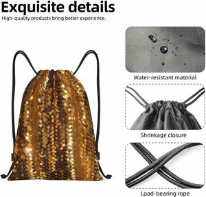 Gold Sequin Sparkle Drawstring Backpack <b>Draw</b> <b>String</b> <b>Bag</b> Waterproof Sports <b>Bag</b> Gym Cinch <b>Bags</b> for Women Men - Product Image 5