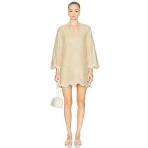 Robe courte trapèze pour femme, style vintage français, coupe régulière, en lin/coton épais, couleur unie, brodée, respirante, idéale pour l'été. - Product Image 1