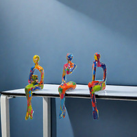 Grande Statue Minimaliste Abstraite Graffiti Penseur Ensemble de 3 Art Coloré Méditation pour Maison Salon Bureau Bibliothèque Ornement