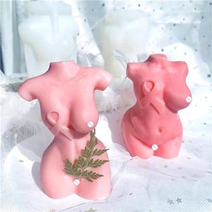 Moule à bougie en silicone DIY 3D en forme de torse féminin rose, courbé, avec double ruban, pour la fabrication de bougies - Product Image 4