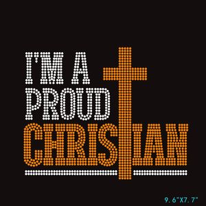 <span class=keywords><strong>Chaud</strong></span> <span class=keywords><strong>je</strong></span> <span class=keywords><strong>suis</strong></span> un fier chrétien croix personnalisé religieux strass transfert conception fer sur Motif Patch de transfert de chaleur pour T-shirts - Product Image 3