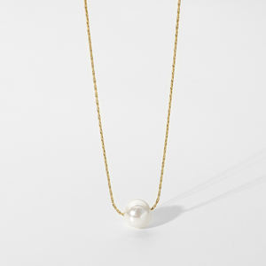 Collar de perlas de acero inoxidable de 14K, cadena de oro sencilla, joyería delicada, colgante de perla individual, regalo bonito para niña - Product Image 1