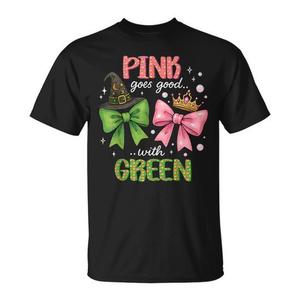 T-shirt de sorcière d'Halloween rose qui s'accorde bien avec le vert, chemise de costume amusante pour femme, grande taille - Product Image 1