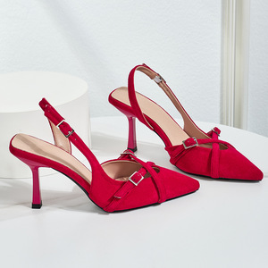 Elegantes Sandalias de Tacón con Punta en Pico y Cierre de Hebilla, Tacón Medio, Correa Trasera, Zapatos de Mujer - Product Image 2
