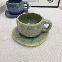 Tasse à café et soucoupe en céramique vintage faite à la main - Grande capacité, idéale pour le latte, cadeau d'anniversaire