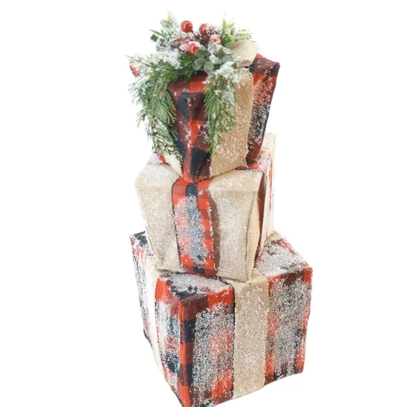 Adornos de tres Cajas de Regalo de Navidad hechos a mano, decoración para suministros de árbol de Navidad