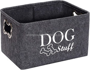 Felt Puppy Stuff Baskets Dog Toy bin Storage with Designed Metal Handle Pet Organizer