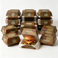 Boîte à hamburger personnalisée avec logo OEM, en carton blanc biodégradable, emballage jetable pour hamburgers à emporter, vente en gros en vrac