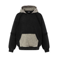Cardigan à capuche délavé pour homme, style ample, avec fermeture éclair oblique et design de couture déstructuré, vente en gros