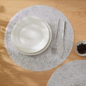 Round PVC Table <b>Mat</b> Heat Insulating <b>Waterproof</b> Placemat For Dining Table Silver Color - Product Image 2
