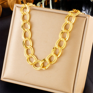 Gold Plated Double Ring Chain Necklace Polished Titanium Steel Fashion Jewelry Gift for Men Women - Product Image 1