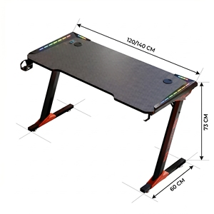 โต๊ะเกมมิ่ง RGB LED พร้อมที่วางแก้วและที่แขวนหูฟังสำหรับการตั้งค่าสตรีมมิ่ง - Product Image 5