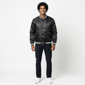Wholesale Custom Team Sports <b>Jacket</b> <b>White</b> Blue Custom Baseball <b>Men's</b> Varsity Satin <b>Jackets</b> Customized Top Quality Satin <b>Jackets</b> - Product Image 1