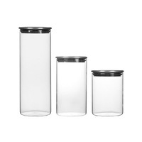 Hoge borosilicaat glazen transparante luchtdichte voorraadpotten met roestvrijstalen deksels, stapelbaar, voor pasta en kruiden
