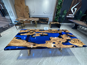 Popüler ceviz ahşap ev mobilyası özel tasarım katı ahşap döşeme yemek epoksi reçine nehir tabloları - Product Image 4