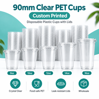 Gobelets en plastique PET personnalisés imprimés de 90 mm, 9 oz, 10 oz, 12 oz, 14 oz, 16 oz, gobelets jetables transparents avec couvercles, gobelets pour café glacé, gobelets pour bubble tea