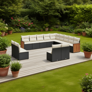 Ensemble de canapés de jardin modulaires en rotin PE noir, meubles d'extérieur durables, coussins en mousse haute densité - Product Image 2