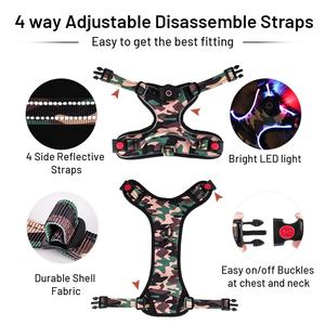 QQPETS, arnés de lujo para perros, luz <span class=keywords><strong>LED</strong></span> y reflectante, táctico, resistente, duradero, ajustable, función acolchada, diseño personalizado gratuito - Product Image 3