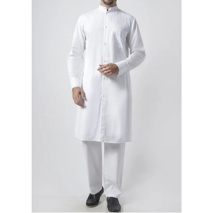 Conjunto de túnica de algodón con botones para hombre blanco antiestático transpirable de algodón de manga larga tradicional - Product Image 1