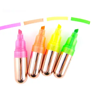 Aangepaste Stijl Mooie 1.0Mm Kleurrijke Gel Plastic Fluorescerende Pen Lippenstift Vorm Diy Maker Miniatuur Korte Inkt Markeerstift