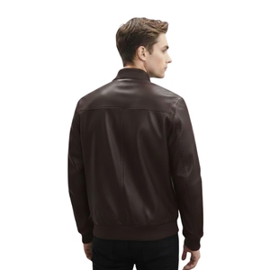 Chaqueta Bomber de Piel de Oveja Marrón Chocolate Oscuro Hecha a Mano y con Ajuste Personalizado para Hombre, Estilo Urbano con Detalles en Latón Antiguo - Product Image 3