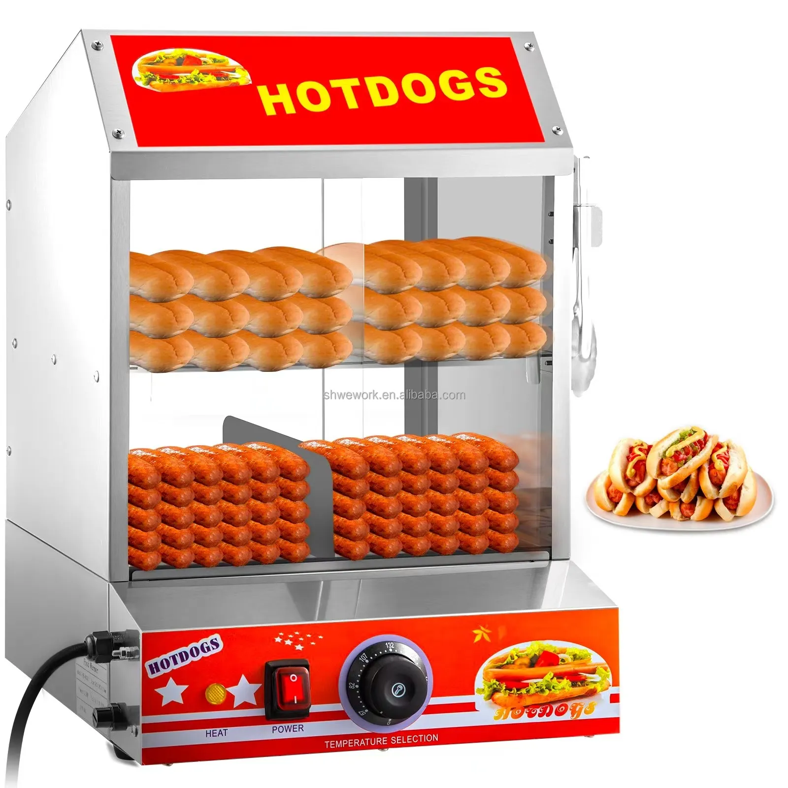 WeWork Hot Dog Steamer 2-Tier Hut Steamer para 175 Cachorros-quentes e 40 Buns Electric Bun Warmer Cooker