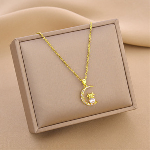 Collier Cœur de Luxe Élégant Entièrement Sertie de Diamants pour Femme, Chaîne de Clavicule Polyvalente en Acier Titane Tendance, pour Observation de la Lune à Distance - Product Image 5