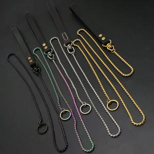 Hochwertiges Echt leder griff Edelstahl Slip Trainings halsband und Leine Set Mehrfarbige 120cm Slip Chain für Hund - Product Image 1