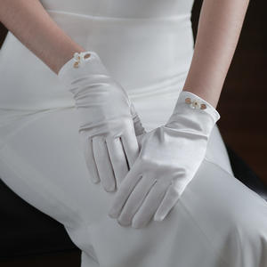 2312 WG051 nouveau blanc court épais satin feuilles fleur robe de mariée dîner gants de fête bijoux en gros - Product Image 2