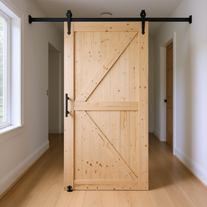 Kit de quincaillerie pour porte de grange 42 x 84 pouces, porte coulissante intérieure en bois d'épinette, style ferme, non finie, avec panneaux - Product Image 3