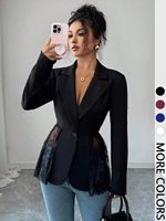 Blazer sexy pour femme coupe ajustée style A-Line, patchwork, taille cintrée en dentelle, veste de costume moulante, collection été 2026, service OEM en gros, logo personnalisé