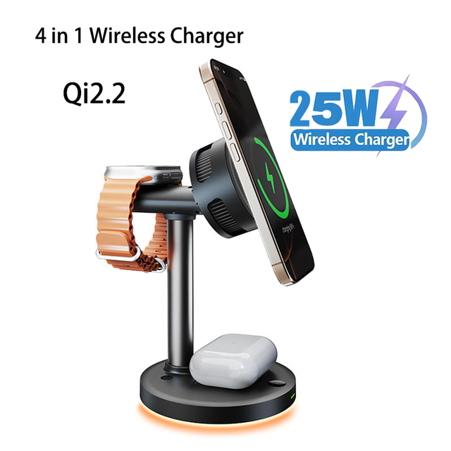2026 25W Qi2.2 3 in 1 Wireless Charging Stand Magnetic Phone Charger Station for iPhone 17 16 15 14 Watch AirPods