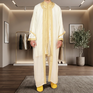 Túnica Bordada Antiarrugas para Hombre, Manga Larga, Largo hasta el Suelo, Corte Regular, Algodón, Estilo Étnico de Oriente Medio, Todas las Temporadas, Eid - Product Image 2