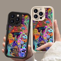 Coque de téléphone antichoc en TPU souple avec motif champignon coloré thème Halloween pour iPhone 17 Air 16 15 14 13 Pro Max – Housse arrière stylée