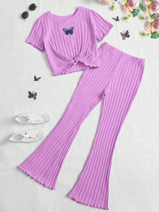 Ropa de Primavera para Adolescentes, Camiseta Informal Estampada y Pantalones Acampanados, Conjunto de 2 Piezas, Ropa de Verano para Niñas, Ropa de Boutique Suave para Niñas - Product Image 5