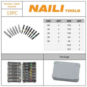 13 pezzi di tipo fai da te pezzi di rimozione dell'estrattore di <span class=keywords><strong>vite</strong></span> e bullone rotto Set di 2 teste trapano 0 #-4 # a spirale flauto bit di personalizzazione OEM supportato - Product Image 6