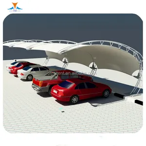 Grote Dure Stalen Metalen Frame Automatische Awning Pvdf Ptfe Tentsile Membraan Structuur Waterdichte Carports Voor 3 Auto 'S Parkeren