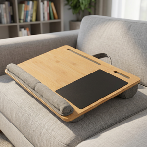 Escritorio Portátil Ecológico con Superficie de Madera, Cojín Suave, Alfombrilla para Ratón, Bandeja Ajustable para Portátil para un Uso Cómodo, Pindel Handicraft - Product Image 3