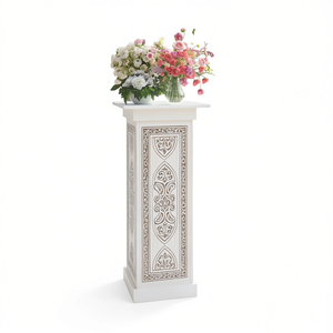 Soporte para plantas de madera de pino macizo blanco con incrustaciones decorativas para macetas, uso doméstico, estilo clásico - Product Image 1