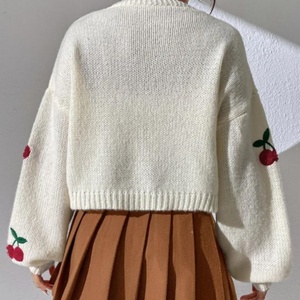Hot Sale Fashion Oversized <b>Sweater</b> High Quality Cherry Embroidery Lantern Sleeve Duster <b>Cardigan</b> <b>Sweater</b> for Women - Product Image 2